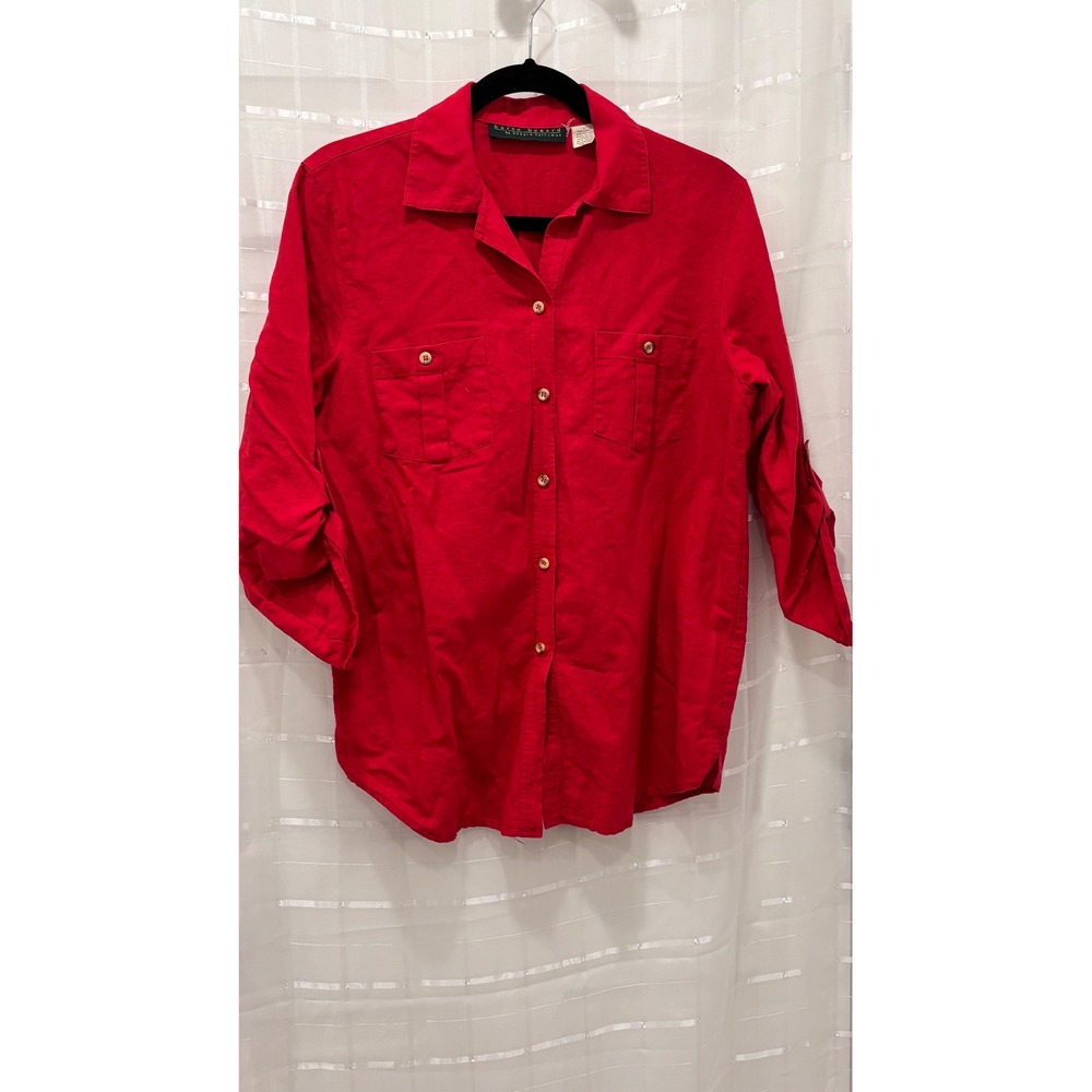 Harve Benard Linen Cotton Roll Tab Button Down Shirt‎ Red Womens Large